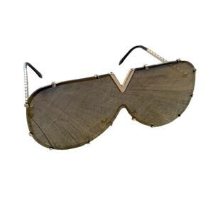 Oversized Metal V Frame Tinted Mirrored Pilot Shades Sunglasses Women